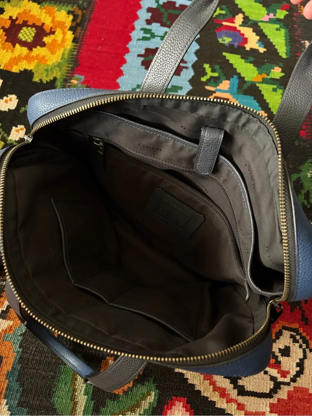 Coach Leather Blue Messenger Bag with Adjustable Strap
